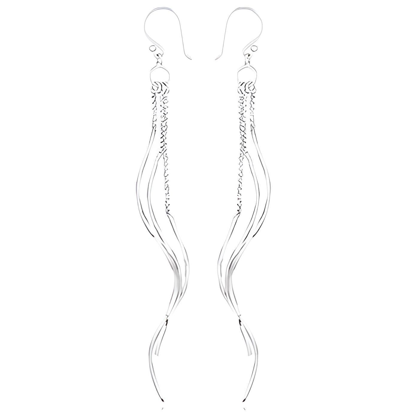 Silver Chandelier Earrings with Twisted Wire on Box Chains | Elegant Dangle Earrings