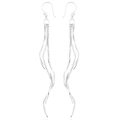 Silver Chandelier Earrings with Twisted Wire on Box Chains | Elegant Dangle Earrings